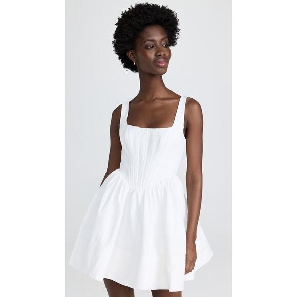 Staud Landscape Corset Mini Dress White Size 12 Babydoll Tulle Skirt - Picture 11 of 11